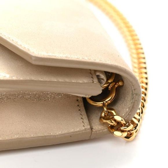 Saint Laurent Monogram Envelope Chain Wallet Metallic Fabric Champagne Gold - Picture 11 of 12